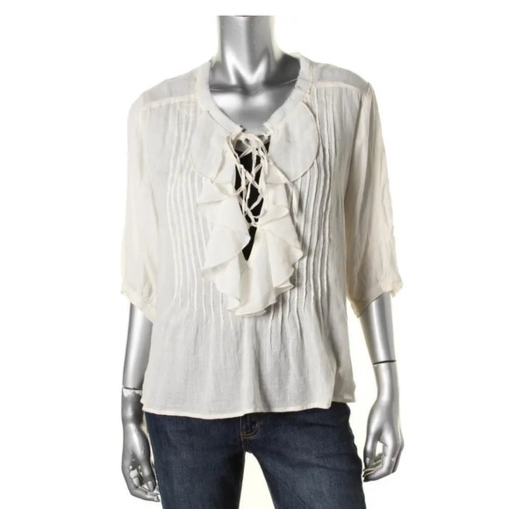Ralph Lauren Denim & Supply Lace-Up Cotton Ruffle Top